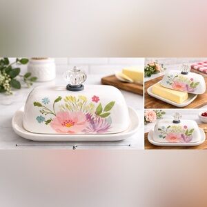 Dolly Parton Floral Stoneware Butter Dish With Lid Farmhouse Cottage Kitchen